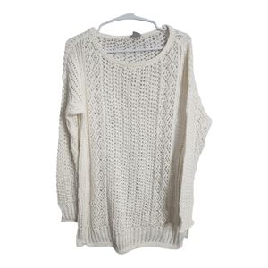 Chicos Open Stitch Pull On‎ 3/4 Sleeve Preppy Coastal Vacation Neutral Sweater M